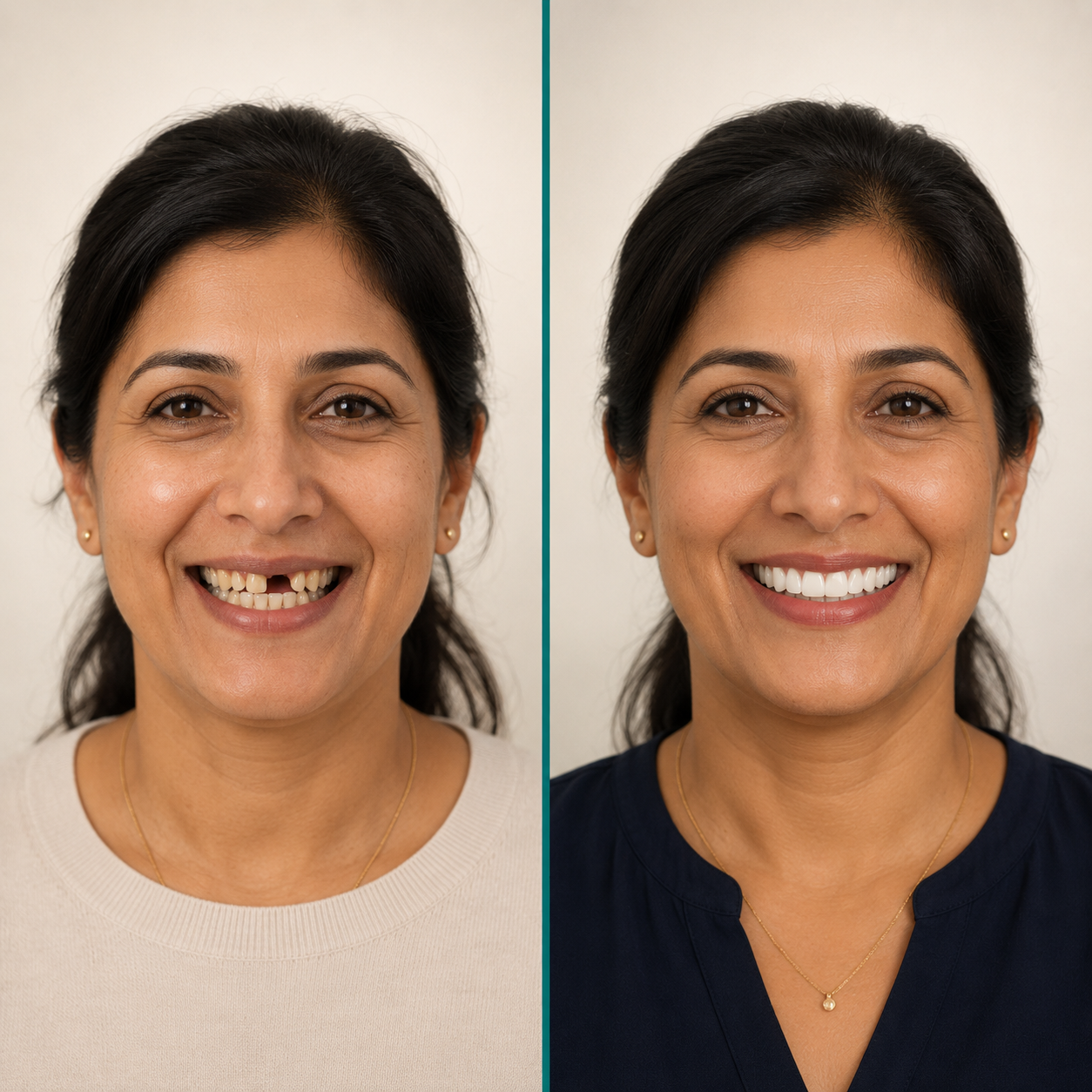 Before and after cosmetic dental transformation for a female patient