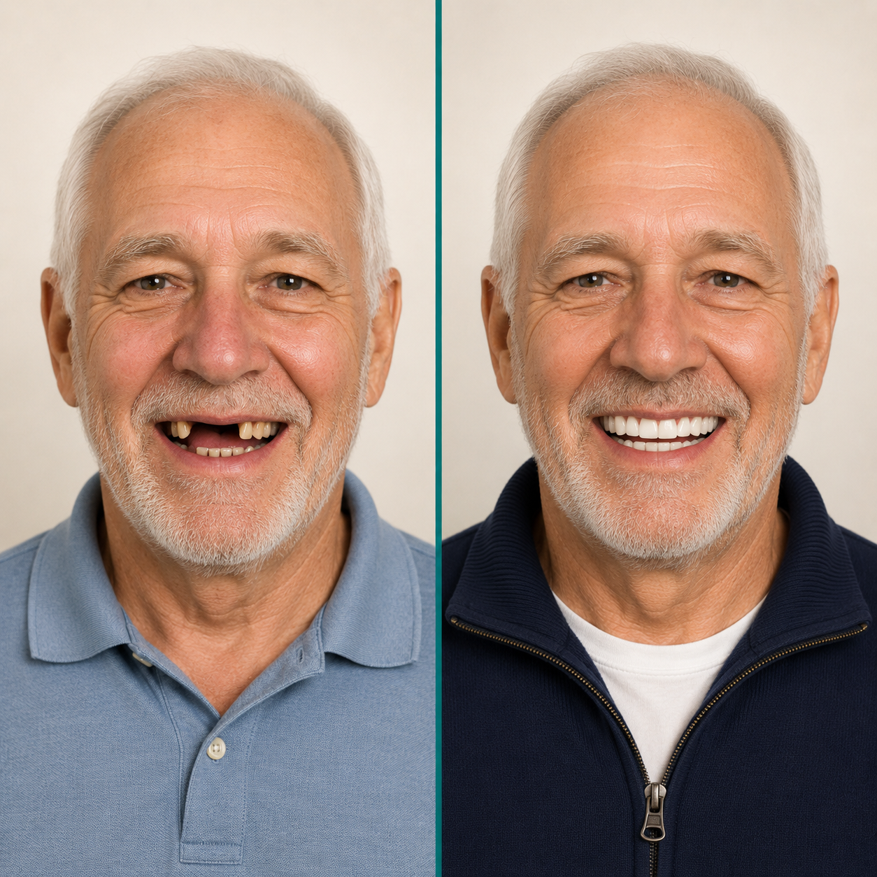 Before and after smile restoration for an older male patient