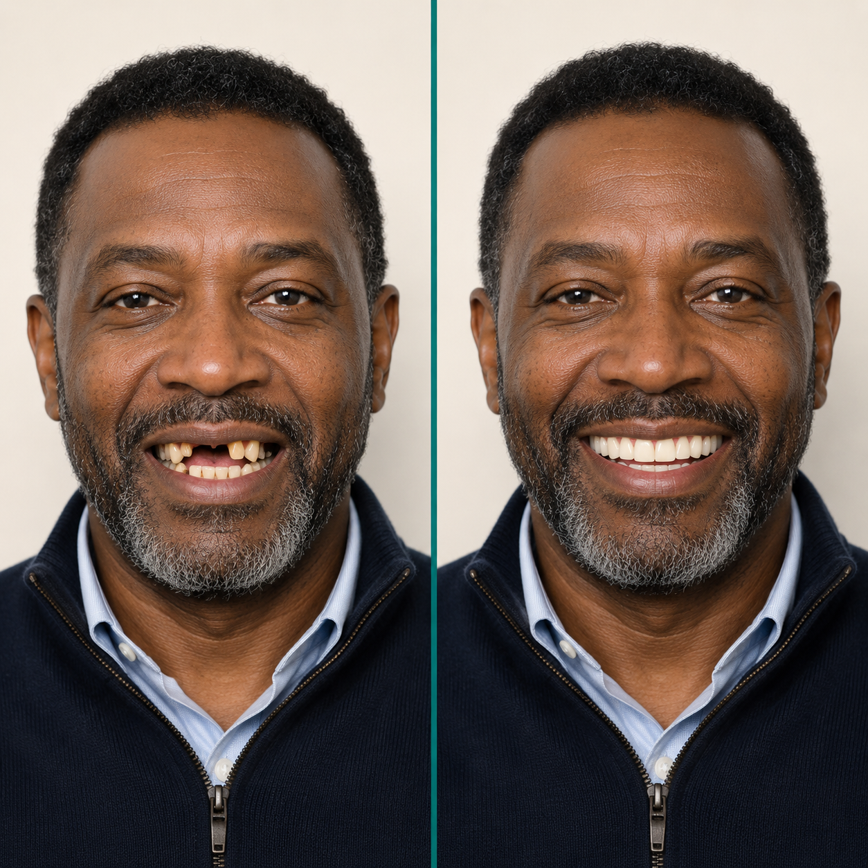 Before and after full smile makeover for a male patient