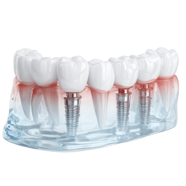 Diagram of a full arch bridge supported by six dental implants