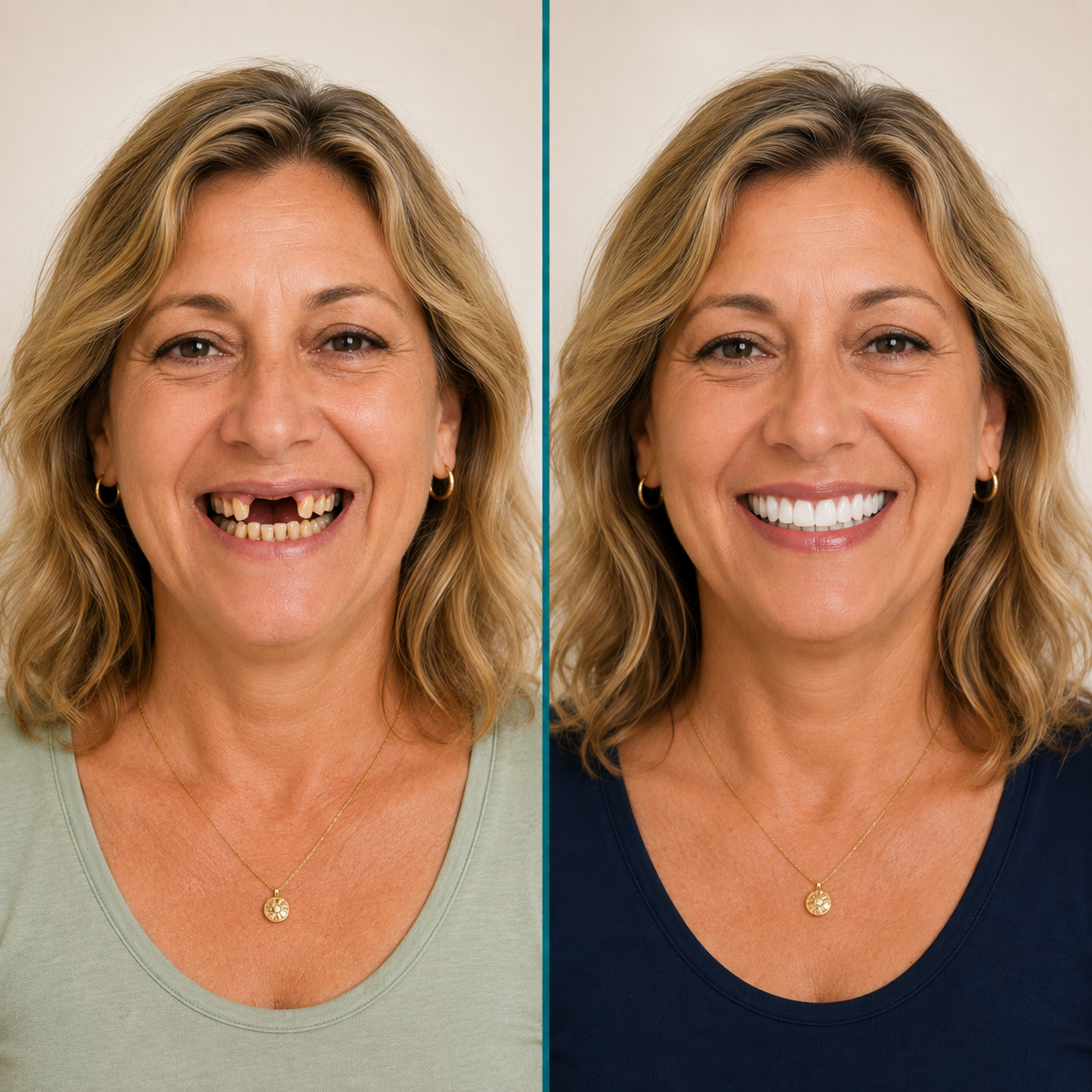 Before and after smile transformation for a middle-aged female patient